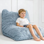 3 in 1 Kids Bean Bag Chair Bed, Kids Fluffy Stuffed Floor Pillow for Gaming and Reading, Ultra Soft Faux Fur Fabric Bean Bag Chairs to Lounger for Playroom, Living Room, Bedroom, Gray