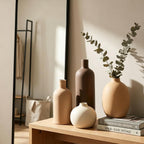 Neutral Boho Ceramic Decorative Vase Set, Modern Matte Minimalist Vases for Shelf, Coffee Table, Living Room & Fireplace Mantel Decor