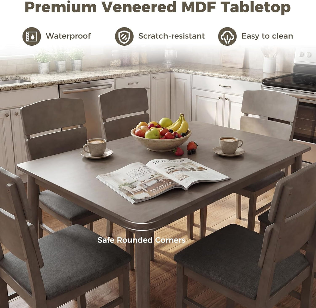 Giantex 5-Piece Dining Table Set for 4, Kitchen Table and Upholstered Chair Set w/Solid Rubber Wood Legs, High Curved Backrest, Space-Saving Farmhouse Dinette Set for Living Dining Room, Gray