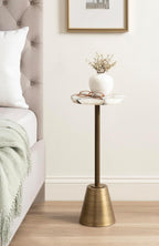 Kate and Laurel Tira Elegant Wavy Round Drink Table, 10 x 10 x 24, Natural Agate and Antique Brass, Vintage Scalloped Circular Mini Table with One-of-a-Kind Stone Tabletop for Indoor Plant Stand