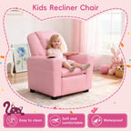 Toddler Recliner Chair for Kids Ages 1-4 – PU Leather Upholstered Kids Sofa with Cup Holder, Adjustable Backrest & Footrest, Comfortable Single Armchair for Boys & Girls Bedroom Living Room (Pink)