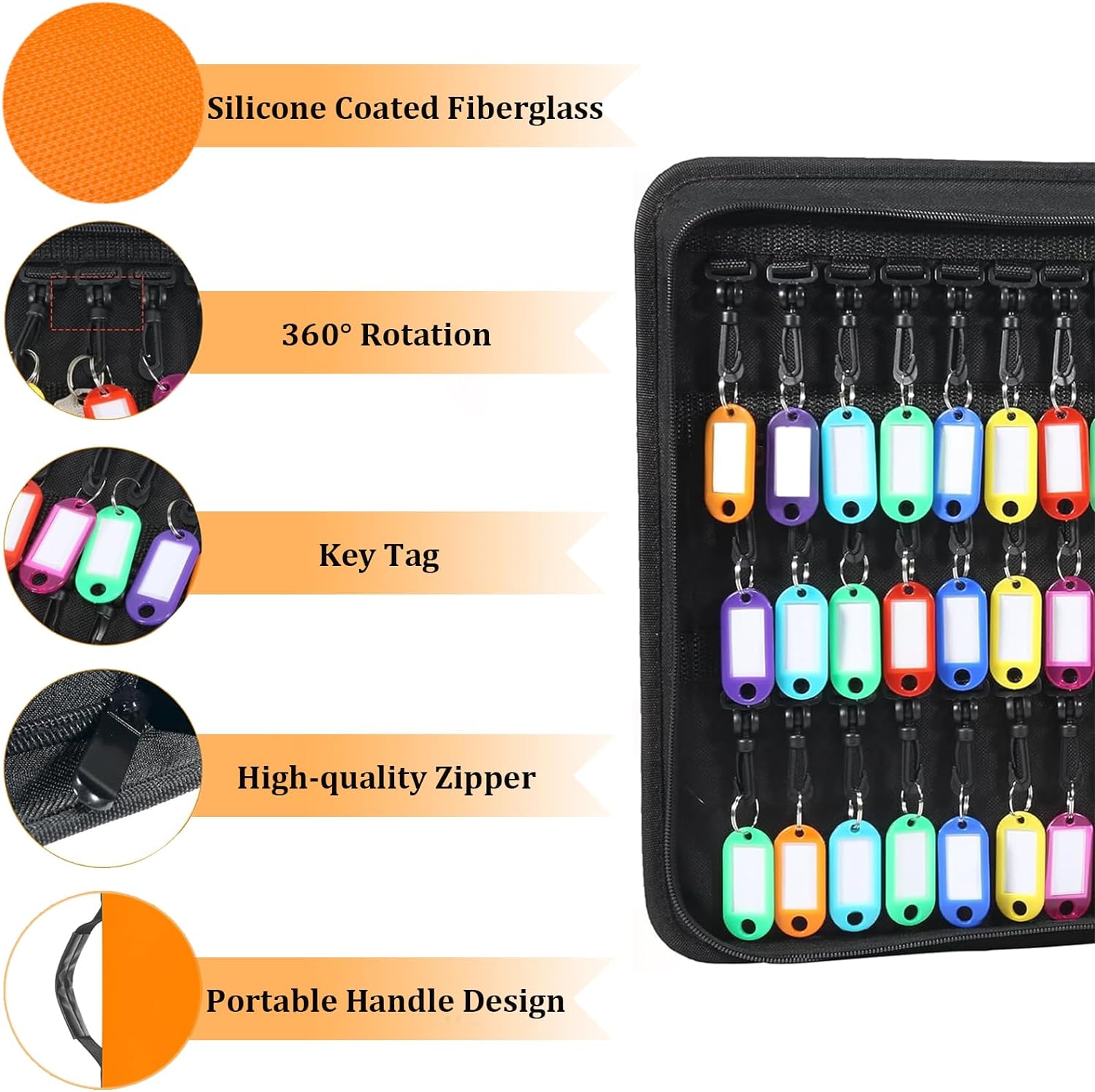 Portable Key Organizer with Handle, Fireproof and Waterproof Key Case, Key Holder with 54 Hooks and Tags Portable Key Storage Book for Offices Real Estate Agencies Hotels and Rental Management