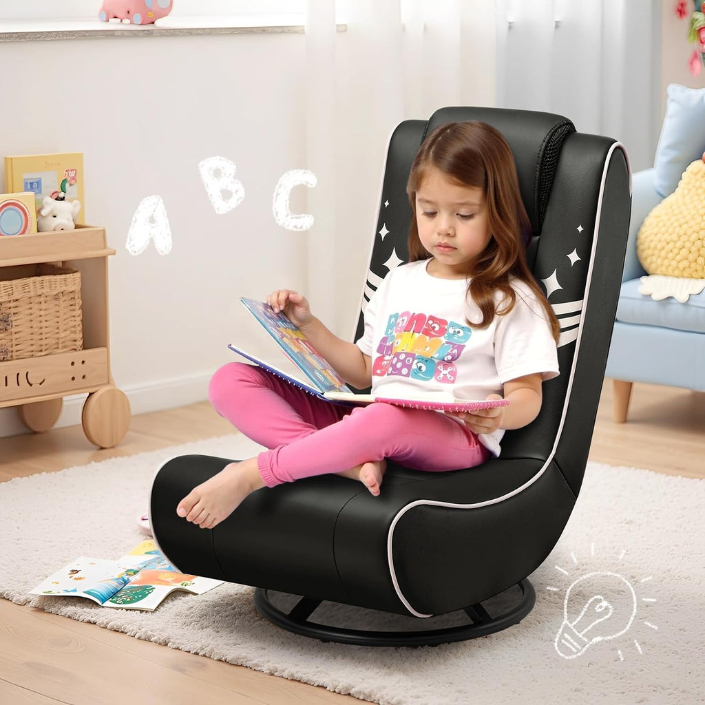 GTPLAYER Floor Gaming Chair Foldable Swivel Floor Chairs for Kids Boys Comfy Video Game Seat with 360° Multipurpose for Gamers, Bedroom or Game Room (Gold Stripes)