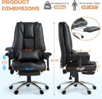 Vibrate Massage & Heating Office Chair, Executive Office Chair with Reclining Backrest, Adjustable Arms & Lumbar Support, High Back Leather Desk Chairs w/Foot Res for Home Office, Black