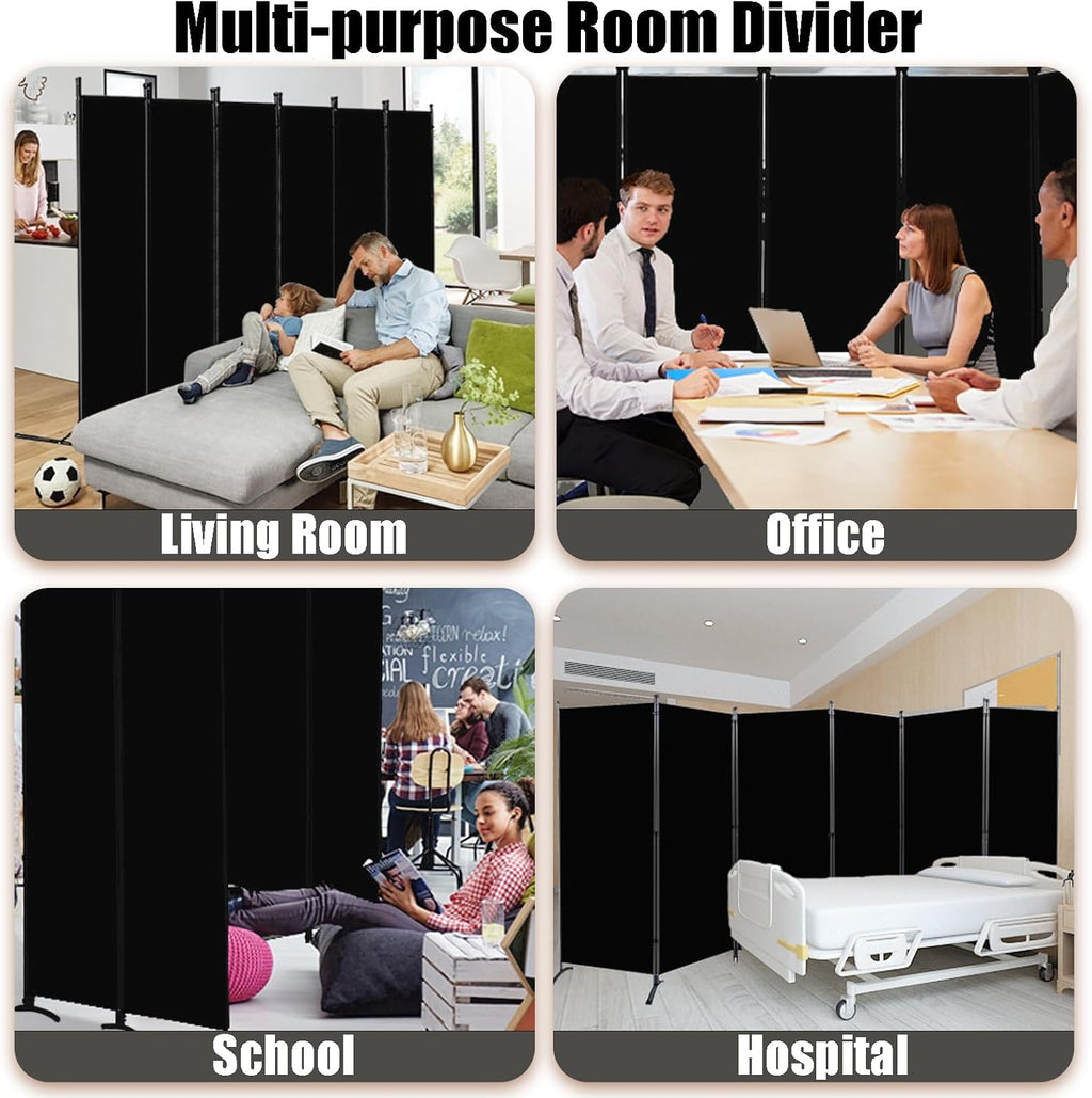 Room Divider-Folding Privacy Screens, 6 ft Partition Room Dividers Wall for Separation, Home, Office, Classroom, Studio (Black, 6 Panel)