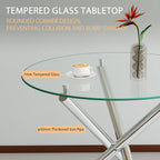 3-Piece Round Glass Dining Table Set for 2, 36" Small Kitchen Table with 2 Velvet Tufted Chairs Modern Silver Glass Dining Room Table Set for Home Kitchen Living Room