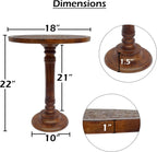 TUP THE URBAN PORT Ari 22 Inch Side End Table, Round Top, Hand Carved Indian Mandala Boho Accent, Brown Mango Wood