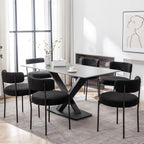 Cinxzar Black Boucle Dining Chairs Set of 4, Upholstered Dining Chairs with Black Metal Legs, Round Modern Dining Chair for Dining Room