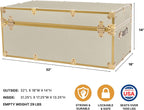 Rhino Trunk & Case Lux Faux Leather Trunk – Large 32"x18"x14" Storage Box, Coffee Table, End of Bed Chest, Entryway Storage Bench – USA-Made – Strong & Secure for Camp & Dorm – Antique Brass Hardware