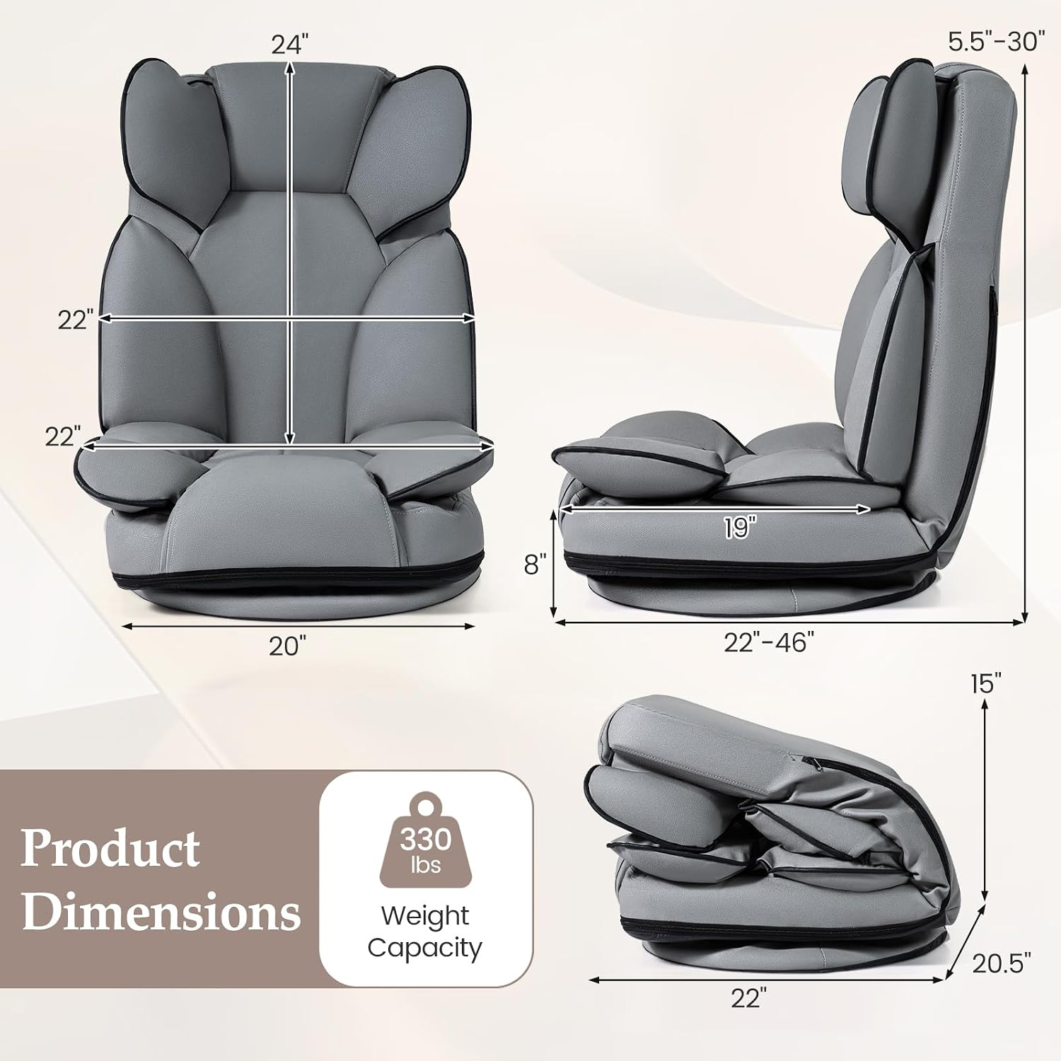 Giantex 360° Swivel Floor Gaming Chair, Folding Lazy Lounger Couch with 6-Position Adjustable Backrest & Sponge Filling, Lazy Sofa Lounge Chair, Video Gaming Chair for Reading, Relaxing (Gray)