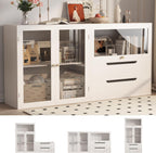 Easyego 63‘’Storage Cabinet,Sideboard Buffet Cabinet with Glass Doors and Drawers,Modern Wood Coffee Bar for Kitchen, Living Room,Dining Room，Entryway (White)