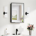TokeShimi 16x24 Recessed Medicine Cabinet with Mirror Surface Mounted, Metal Beveled Mirror with Storage for Bathroom Vanity, Aluminum Black Medicine Cabinet Mirrored