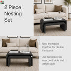 Stead Curved Nesting Coffee Table Set of 2, Modern Wood Nesting Tables for Living Room, Space Saving Stackable Coffee Tables, Fully Assembled