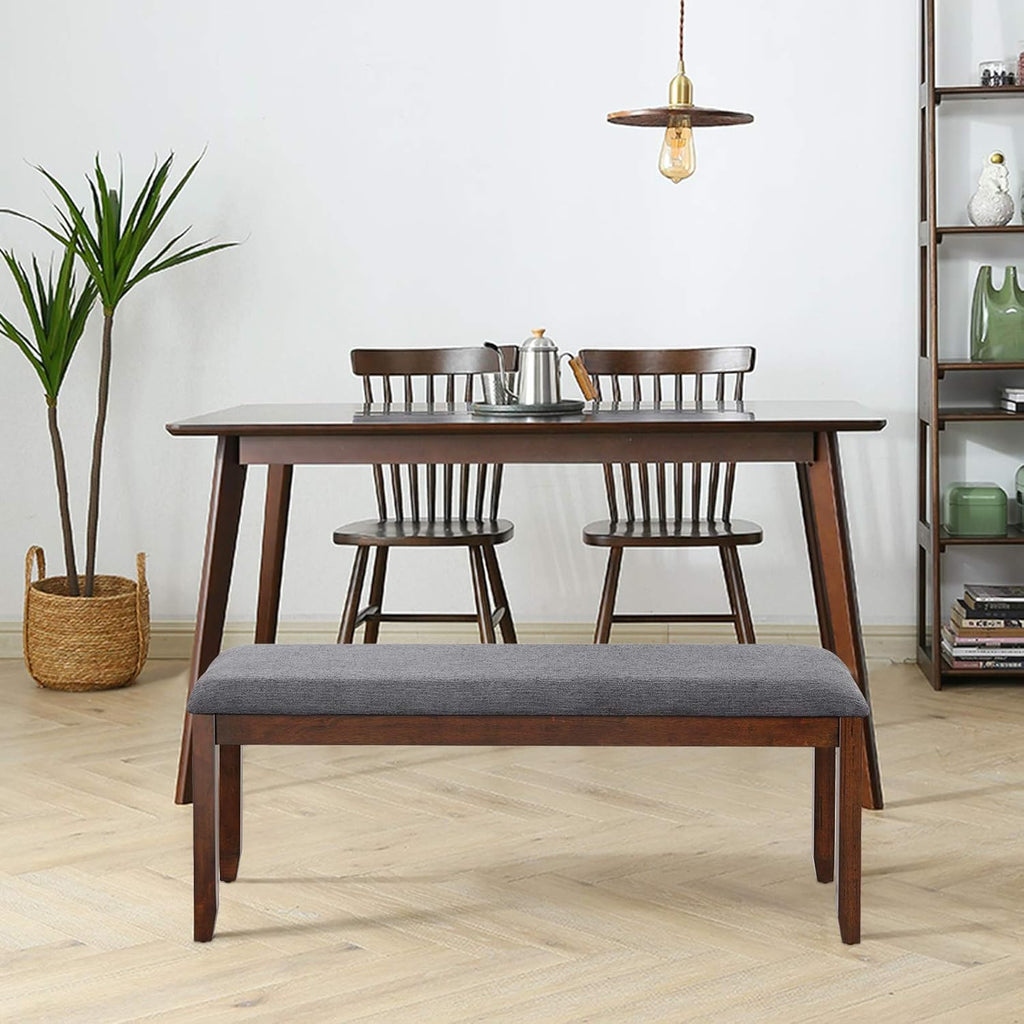 Giantex Dining Room Bench with Upholstered Padded Seat, 660lbs Capacity, 47.5" x 15.5" x 19.5" Ottoman, Wood Kitchen Table Bench for Entryway, Bedroom End of Bed, Grey