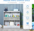 Bookcase, Toy Storage Organizer Cabinet, Children Display Bookshelf with Drawers for Toys, Clothes, Books, Grey