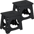 Folding Step Stool, 10 inch Non-Slip Foldable Stools, Step Stool with Handle, Lightweight for Kitchen, Bathroom, Bedroom, Garden, Black, 2 PCS