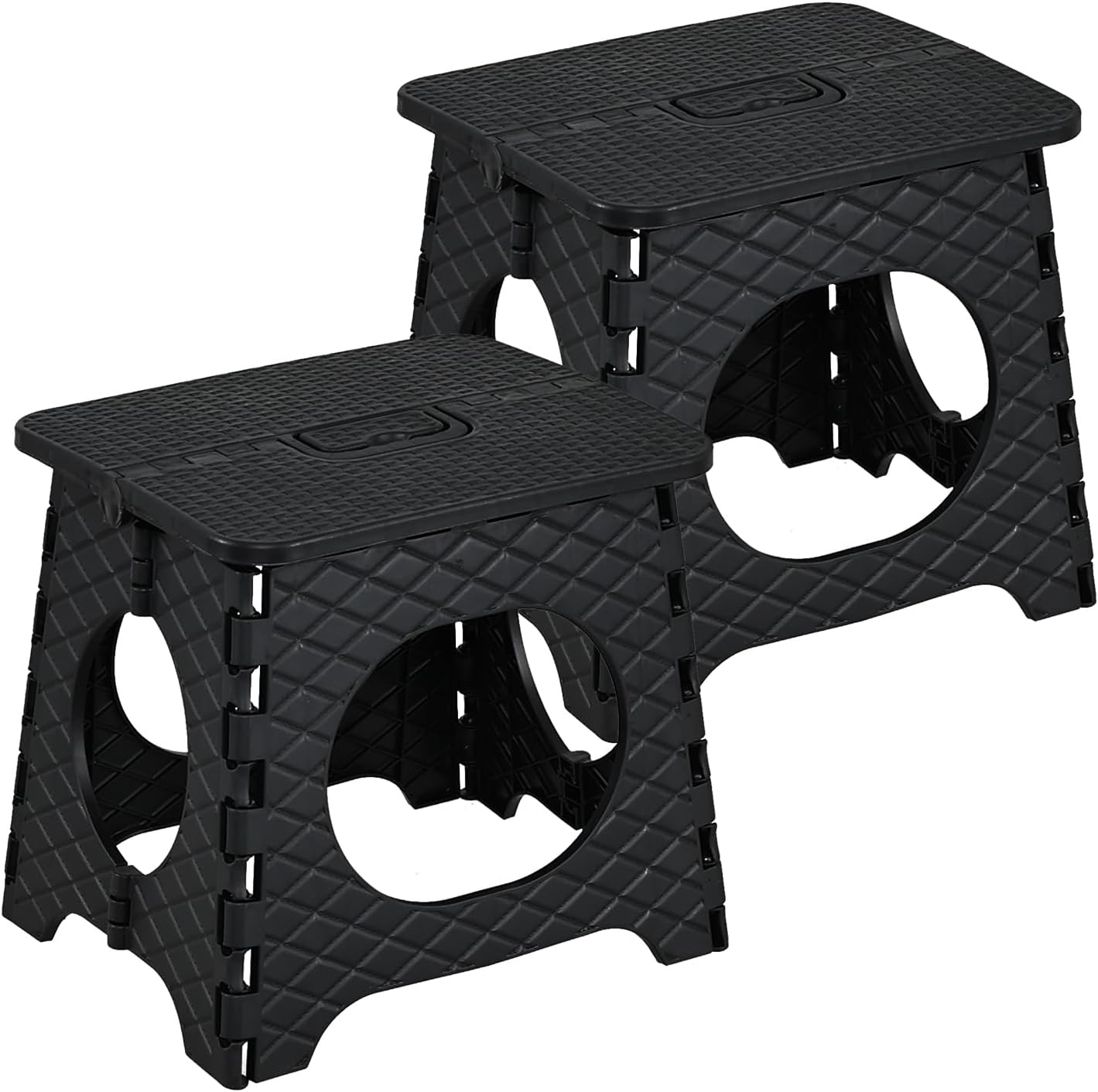 Folding Step Stool, 10 inch Non-Slip Foldable Stools, Step Stool with Handle, Lightweight for Kitchen, Bathroom, Bedroom, Garden, Black, 2 PCS