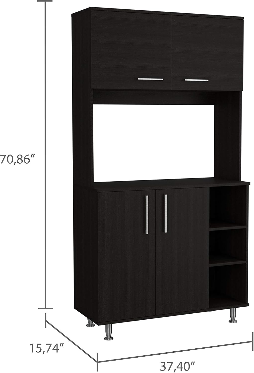 3-Shelf Pantry Cabinet,Buffet Kitchen Sideboard,Black Wengue,for Kitchen,Dining Room,37.4 * 15.74 * 70.86