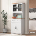 Kitchen Pantry Cabinet with Glass Doors, 66.93" Tall Kitchen Hutch Bar Cabinet with Microwave Stand Farmhouse Wood Storage Cabinet with 2 Drawers and Shelves Cupboard for Dining Room, 66.93" H