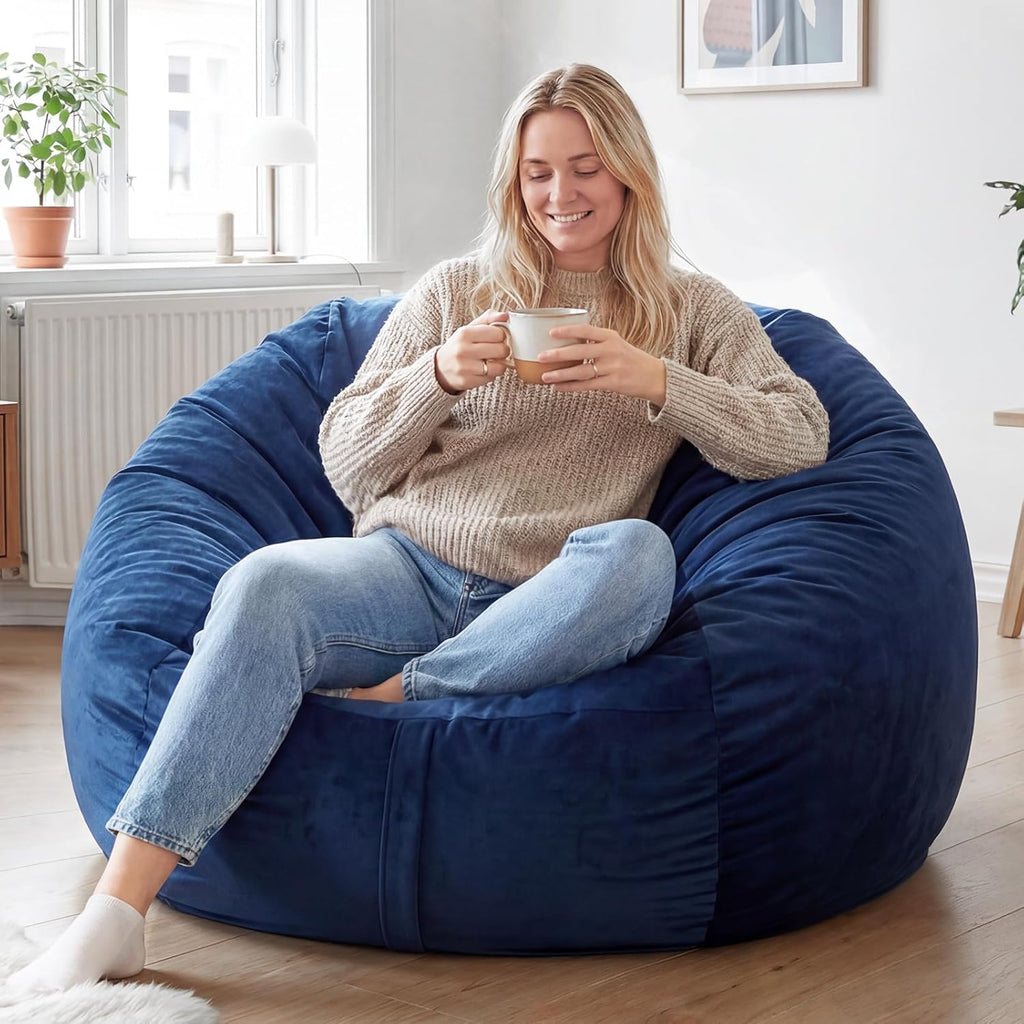 YuppieLife Large Foam Filled Bean Bag Chairs for Kids Teenagers Adults Living Room Gaming Relaxing 4F Machine Washable Lazy Sofa（Blue