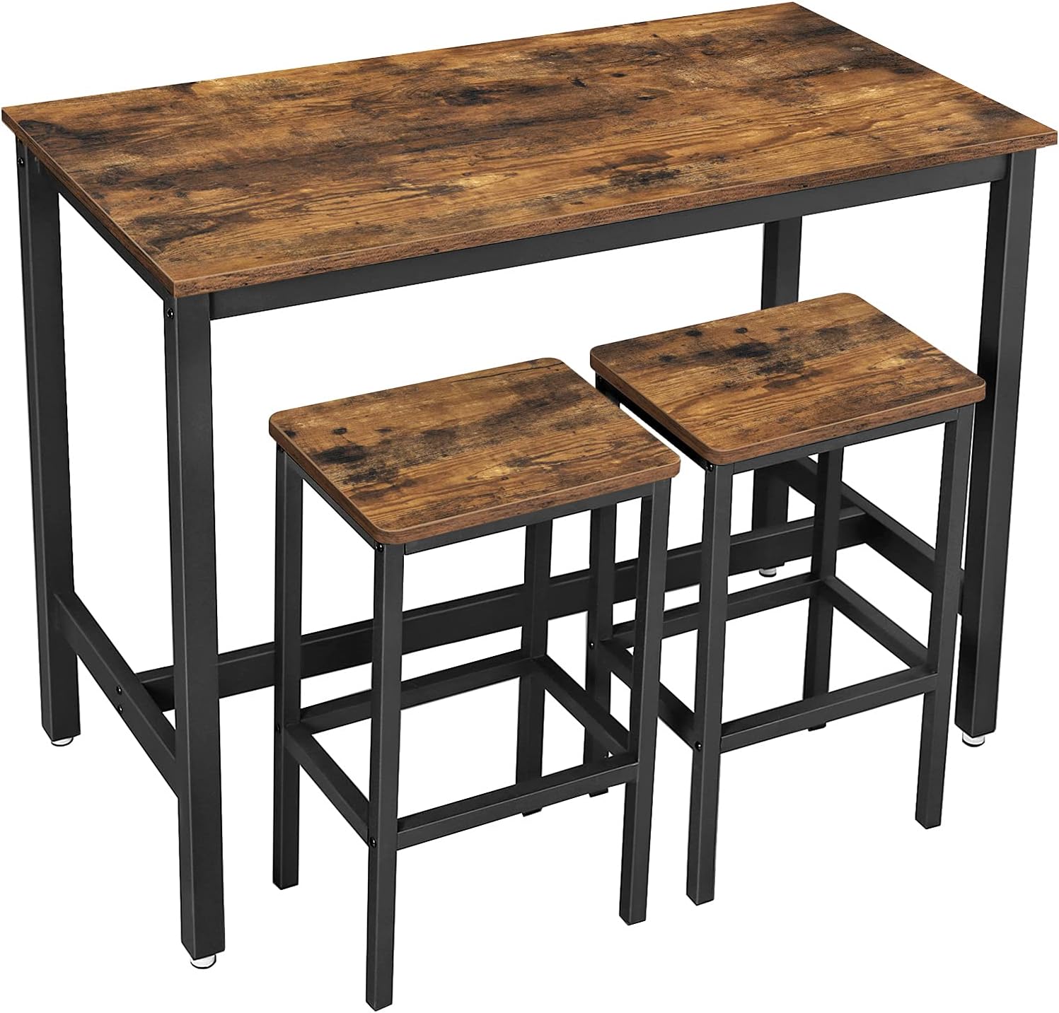 VASAGLE Bar Table and Chairs Set, Rectangular Table with 2 Stools, Dining Pub Set for 2, Space Saving for Kitchen Breakfast, Living Room, Party Room, Rustic Brown and Black ULBT15X