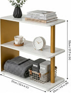3-Tier Narrow End Table, Industrial Slim Side Table for Small Spaces, Sofa Couch Table Accent Nightstand with Storage Shelves for Living Room, Bedroom, Gold and White