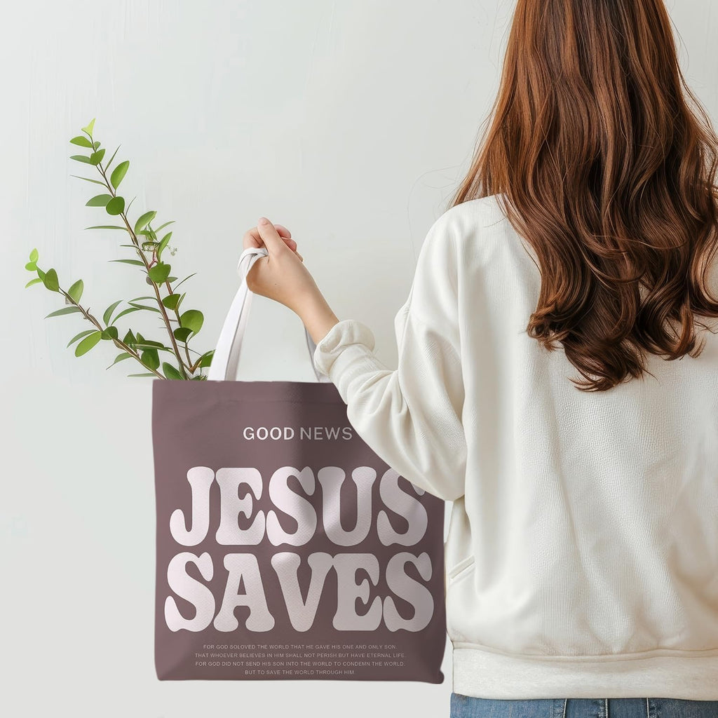 Christian Tote Bag, Good News Religious Jesus Canvas Totes Bag Christian Reusable Grocery Shopping Bags
