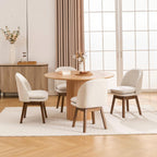 ROCITY Swivel Dining Chairs Set of 2, Beige Linen Kitchen Chairs with Solid Wood Legs, Mid Century Modern Upholstered Dining Room Chair Armless Accent Chair for Kitchen/Restaurant