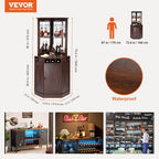 VEVOR Corner Industrial Bar Cabinet, Wine Table for Liquor & Glasses, Sideboard Buffet Cabinet with Glass Holder, Freestanding Farmhouse Wood Coffee Bar Cabinet for Living Room, Home Bar, Black Walnut