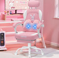 HOFFREE Kids Computer Gaming Chair for Girl with Cute Bunny Massage Lumbar Pillow Kids Pink Desk Office Chair with Adjustable Headrest and Footrest for Teen Girls