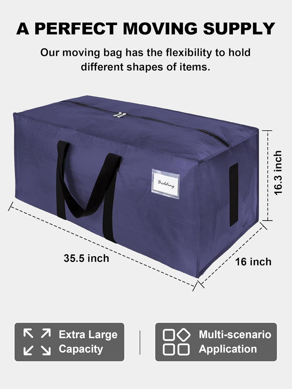 HOMESURE8 Pack 40 Gal Large Strong Moving Bags with Zippers & Carrying Handles - Water-Resistant - Heavy Duty Storage Tote for Space Saving, Fold Flat, Alternative to Moving Box (Blue)
