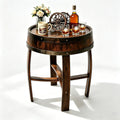 KANG DONG Rustic Round End Table, Whiskey Barrel End Table, Solid Wood Farmhouse Side Table with Barrel-Inspired Design, 22.2" Accent Table for Living Room, Bedroom, Beside Sofa