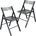LeisureMod Transparent Acrylic Folding Chair Black Frame, Lightweight Iron Chrome Base, Comfortable Clear Desk Chair, No Assembly Needed (Set of 2) in Solid Black