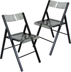 LeisureMod Transparent Acrylic Folding Chair Black Frame, Lightweight Iron Chrome Base, Comfortable Clear Desk Chair, No Assembly Needed (Set of 2) in Solid Black