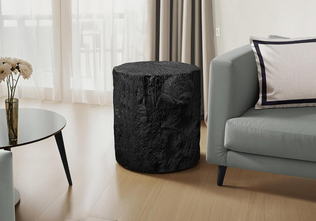 22" Weather Resistant Versatile Accent Table, Side Table with Tree Stump Design, Modern End Tables with No Assembly for Indoor and Outdoor Use, Black