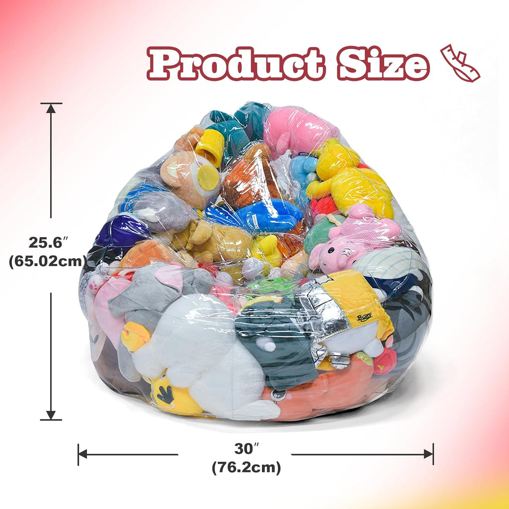 Bean Bag Chair Cover for Clear Stuffed Animal Chair Storage — Extra Large 150L Toy Organizer for Kids, Waterproof Easy-Clean Plush Toy Holder Seat (Cover Only, No Filler Included)