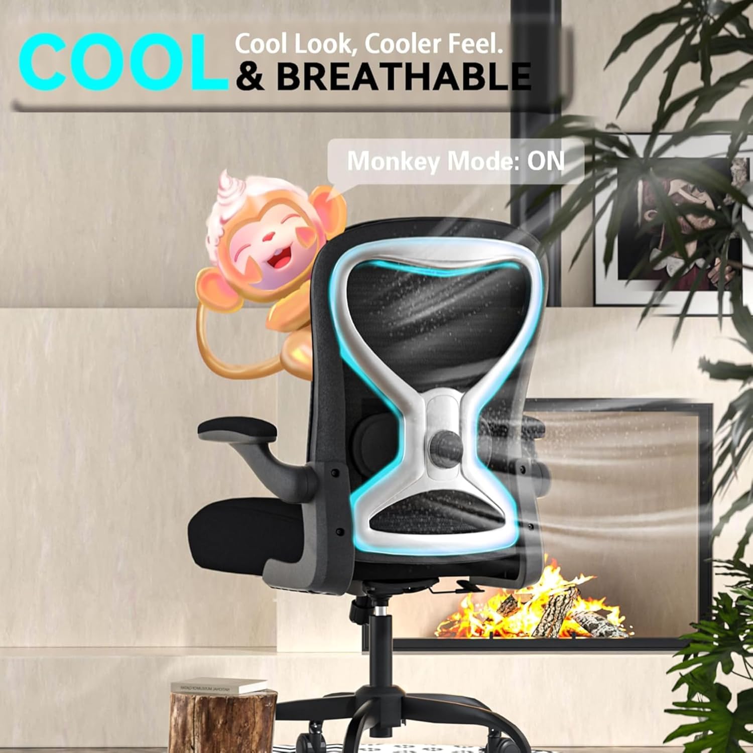 Office Desk Chair with Ergonomic Lumbar Support, Extra-Thick Seat Cushion, Flip-up Arms, Breathable Mesh Back, Computer Task Chair for Home Office