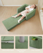 Kids Chair and Couch, 2-in-1 Fold-Out Kids Sofa, Soft Convertible Seating, Comfy Kids Chair for Boys and Girls,Green