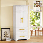 78.2" Tall Kitchen Pantry Cabinet with 8 Door Shelves and 3 Adjustable Shelves for Dining Room, Freestanding Storage Cabinet with 3 Large Drawers, Versatile Cupboard for Bathroom (White)