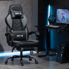 Big and Tall Gaming Chair 350lb, Ergonomic Computer Chair with 2-Point Lumbar Vibration Massage, Breathable PU Backrest, Footrest, Multiple Colors for Adults Kids Gaming Office（Grey）