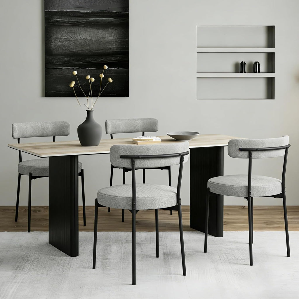 Boucle Dining Chairs Set of 4, Round Kitchen Chairs with Curved Backrest and Metal Legs, Upholstered Modern Style, Suitable for Living Room
