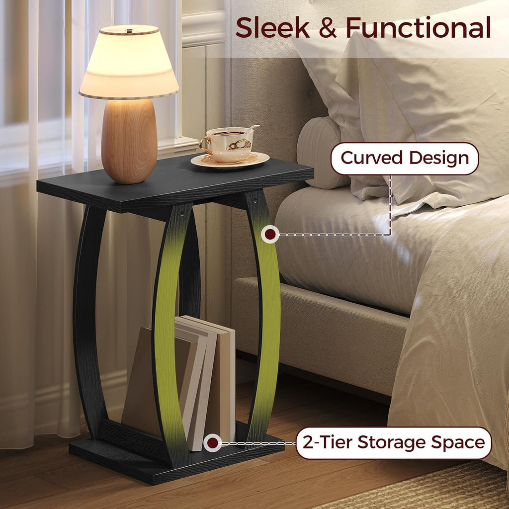 MAHANCRIS End Table Living Room Set of 2, Black Side Table for Small Spaces, Modern Beside Table with Shelf, Sturdy Nightstand Sofa Table for Bedroom, Black End Couch Table, Easy Assembly, ETBK1501S2