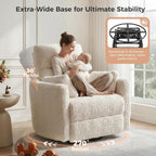 HUSFU Power Swivel Rocker Recliner Chair, Nursery Glider Rocking Chair for Adults with Nightlight and USB & Type-C Ports, Comfy Plush Recliner Chairs for Living Room, Bedroom, Cream