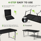 Folding Table 4 Foot, 3-Position Adjustable Height, Heavy Duty 440LBS Capacity, HDPE Wicker Pattern, Portable Tables Folding for Camping, Party, Indoor & Outdoor Use, 1 Pack.