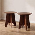 chairus Modern Sculptural Side Tables Set of 2, 17.5" Round End Table with Panel Legs, MDF Wood Veneer Accent Table, Small Sofa Side Table for Living Room Bedroom, Nightstand, Walnut