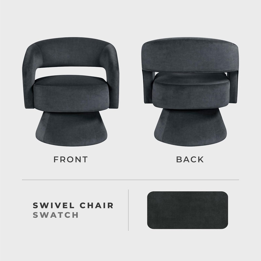 Lexicon 360 Degree Swivel Accent Chair, Modern Comfy Velvet Round Barrel Chair, Open Back, Plush Foam Cushions, Metal Swivel Base for Living Room/Bedroom/Office/Small Spaces, Dark Gray