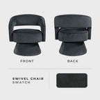 Lexicon 360 Degree Swivel Accent Chair, Modern Comfy Velvet Round Barrel Chair, Open Back, Plush Foam Cushions, Metal Swivel Base for Living Room/Bedroom/Office/Small Spaces, Dark Gray