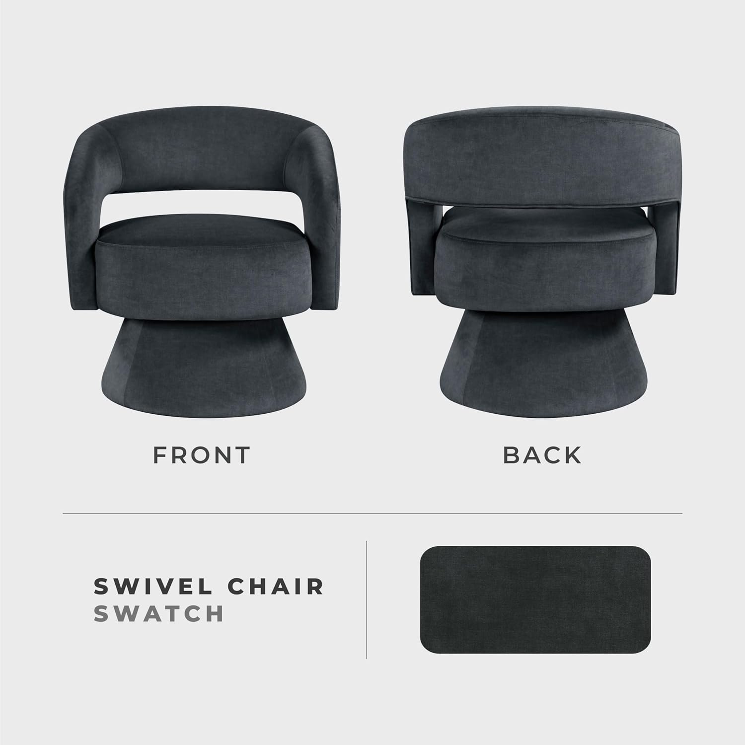Lexicon 360 Degree Swivel Accent Chair, Modern Comfy Velvet Round Barrel Chair, Open Back, Plush Foam Cushions, Metal Swivel Base for Living Room/Bedroom/Office/Small Spaces, Dark Gray