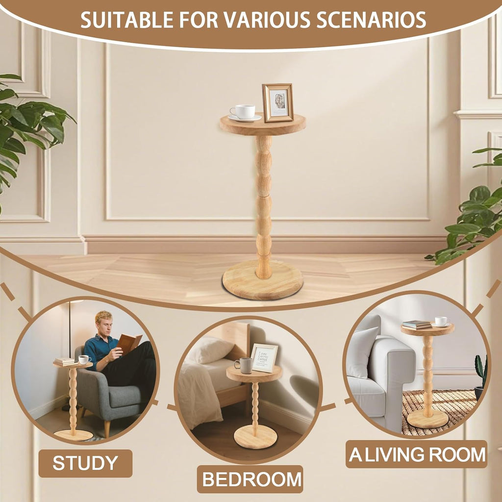 Round Side Table, Small Drink Table for Small Spaces, Modern Accent Nightstand with Solid Wood Leg for Living Room, Bedroom, Corners, and Office (Nature)