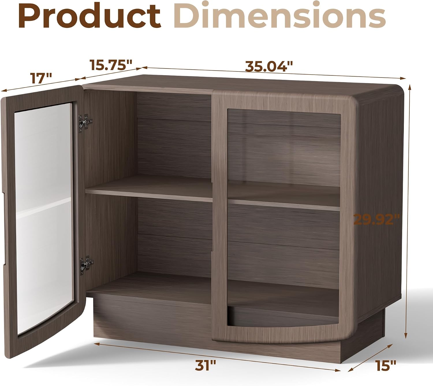 35" Sideboard Buffet Cabinet with Storage, Walnut Glass 2-Door Cabinet with Shelves, Modern Coffee Bar Credenza for Entryway, Kitchen & Living Room